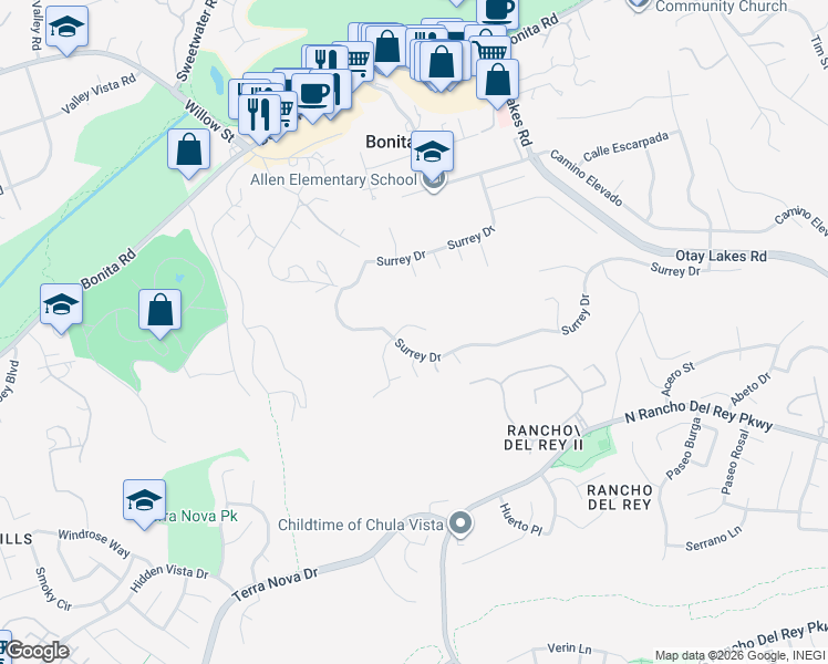 map of restaurants, bars, coffee shops, grocery stores, and more near 806 Corral Court in Bonita