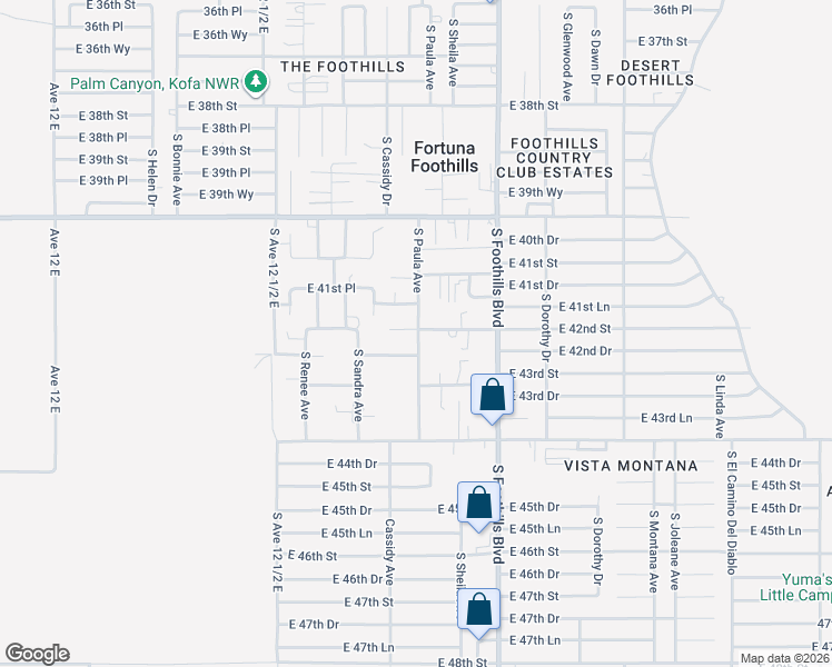 map of restaurants, bars, coffee shops, grocery stores, and more near 12701-12811 E 42nd St in Yuma