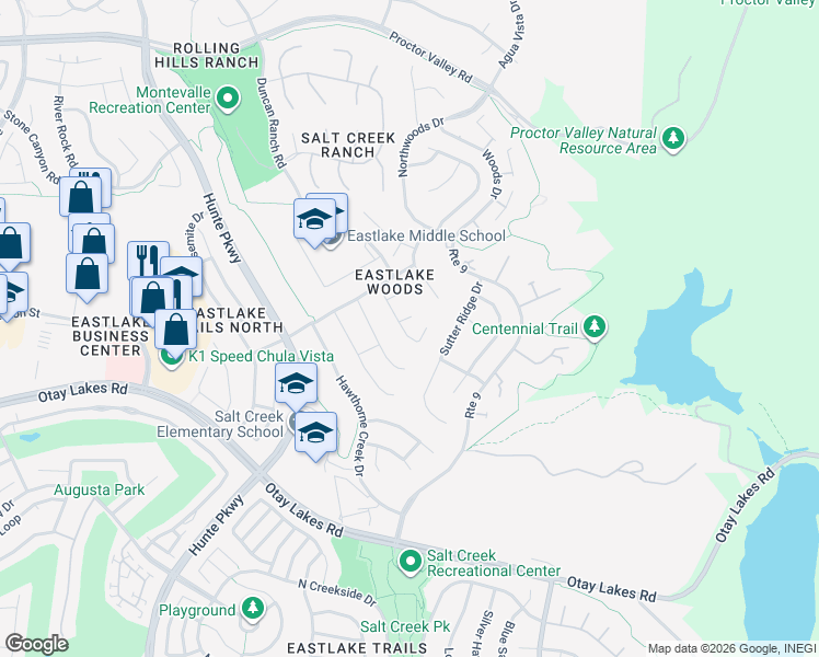 map of restaurants, bars, coffee shops, grocery stores, and more near 1015 Silver Oak Place in Chula Vista