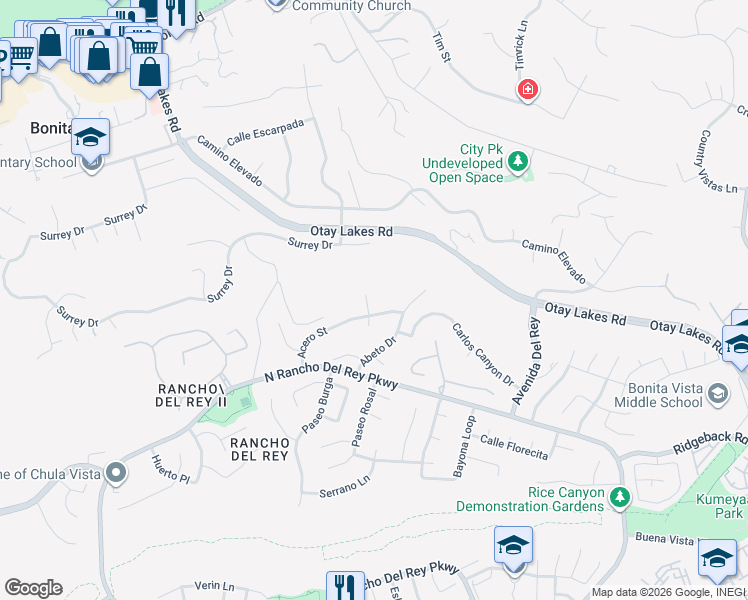 map of restaurants, bars, coffee shops, grocery stores, and more near 1085 Acero Street in Chula Vista