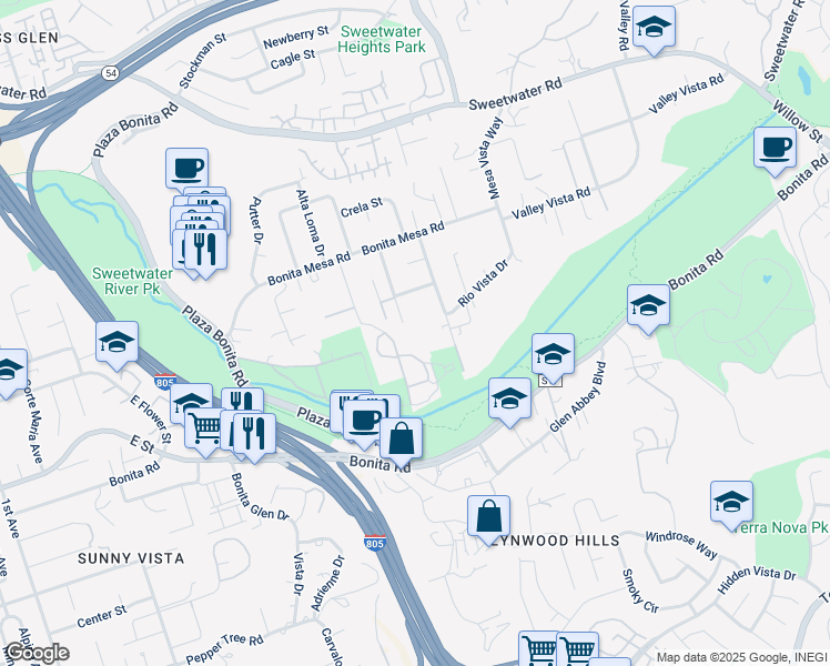 map of restaurants, bars, coffee shops, grocery stores, and more near 3945 Alta Loma Drive in Bonita