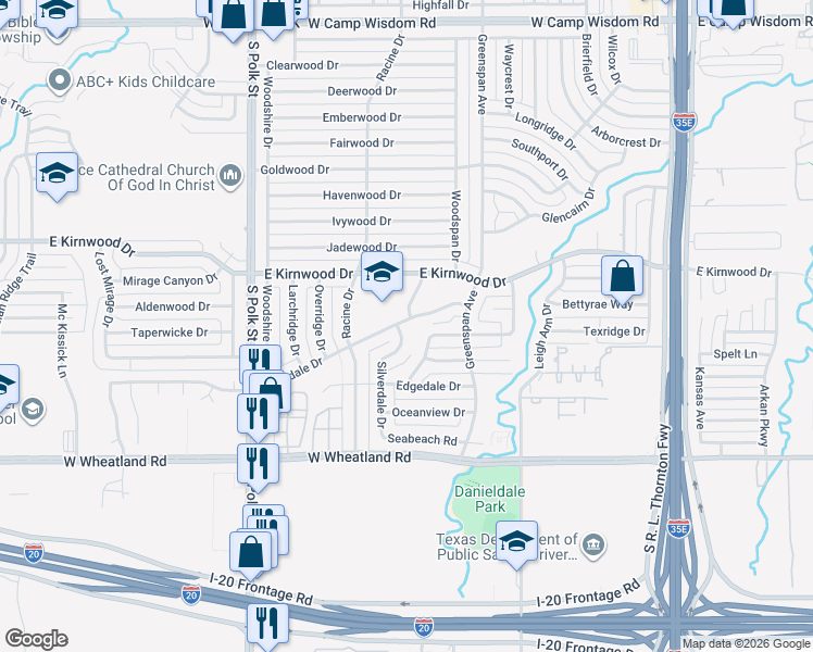 map of restaurants, bars, coffee shops, grocery stores, and more near 7904 Silverdale Drive in Dallas