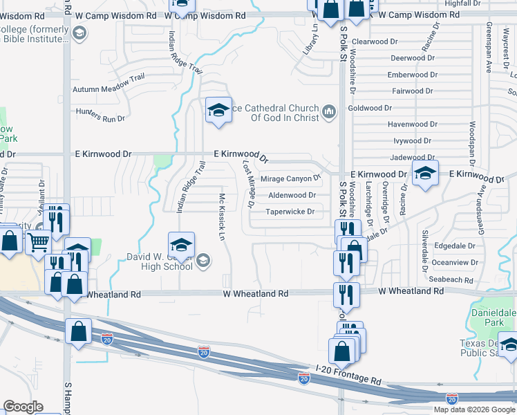 map of restaurants, bars, coffee shops, grocery stores, and more near 1415 Taperwicke Drive in Dallas