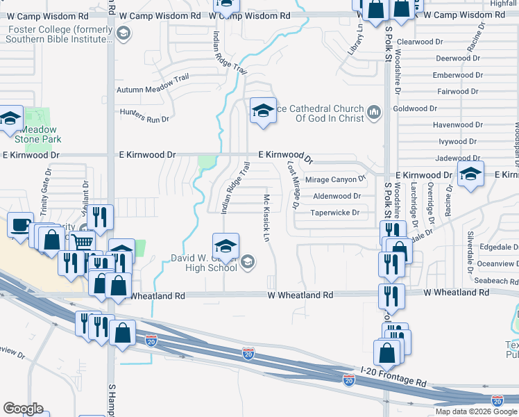 map of restaurants, bars, coffee shops, grocery stores, and more near 7801-7899 Mc Kissick Lane in Dallas