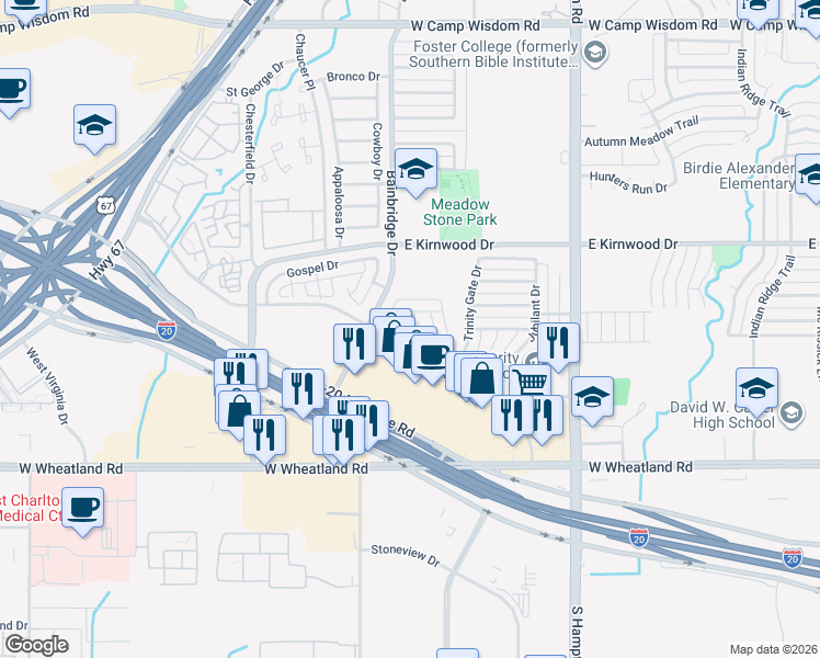 map of restaurants, bars, coffee shops, grocery stores, and more near 2722 Bishop Allen Lane in Dallas