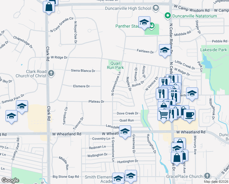 map of restaurants, bars, coffee shops, grocery stores, and more near 1027 Florence Drive in Duncanville