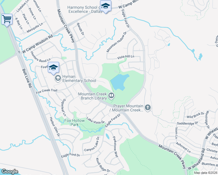 map of restaurants, bars, coffee shops, grocery stores, and more near 8108 Fox Creek Trail in Dallas
