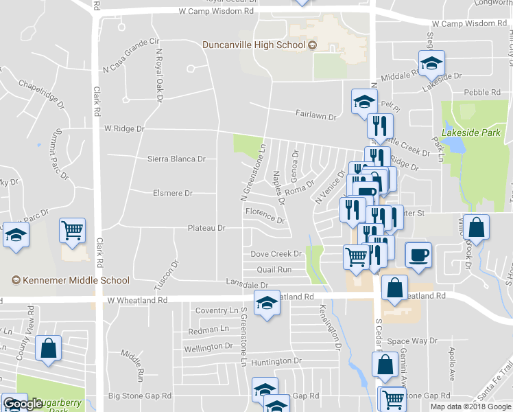 map of restaurants, bars, coffee shops, grocery stores, and more near 1027 Florence Drive in Duncanville