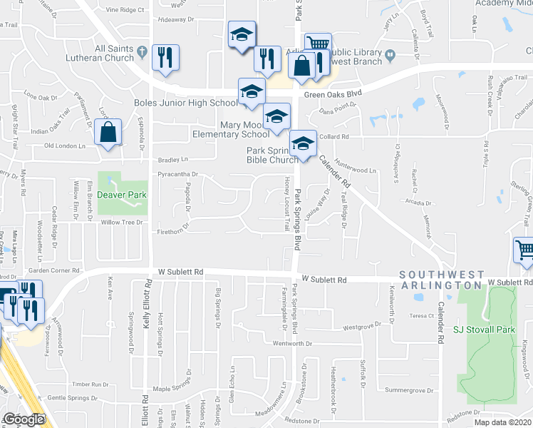 map of restaurants, bars, coffee shops, grocery stores, and more near 3803 Mahonia Court in Arlington