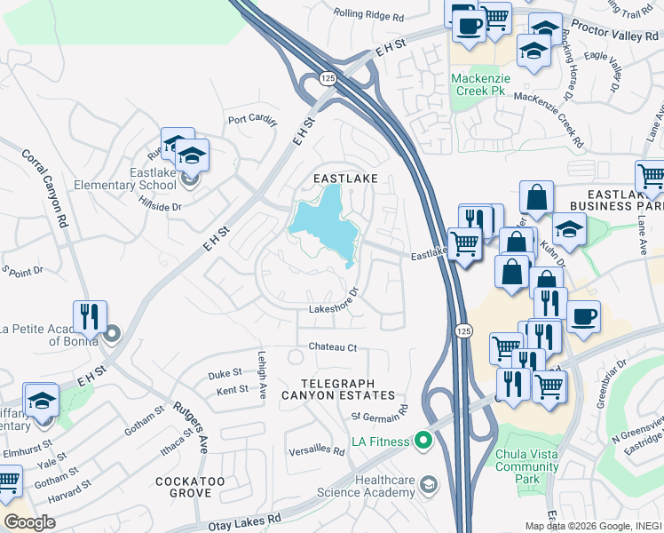 map of restaurants, bars, coffee shops, grocery stores, and more near 767 Brookstone Road in Chula Vista