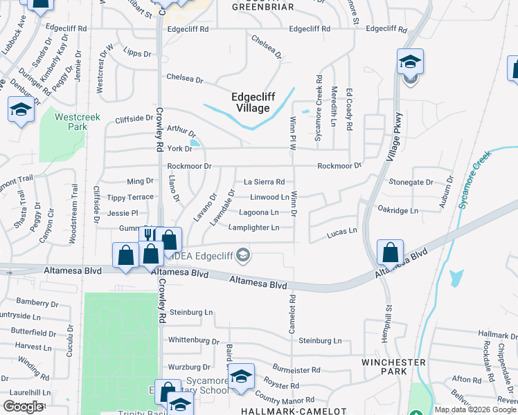 map of restaurants, bars, coffee shops, grocery stores, and more near 1508 Lagoona Lane in Fort Worth