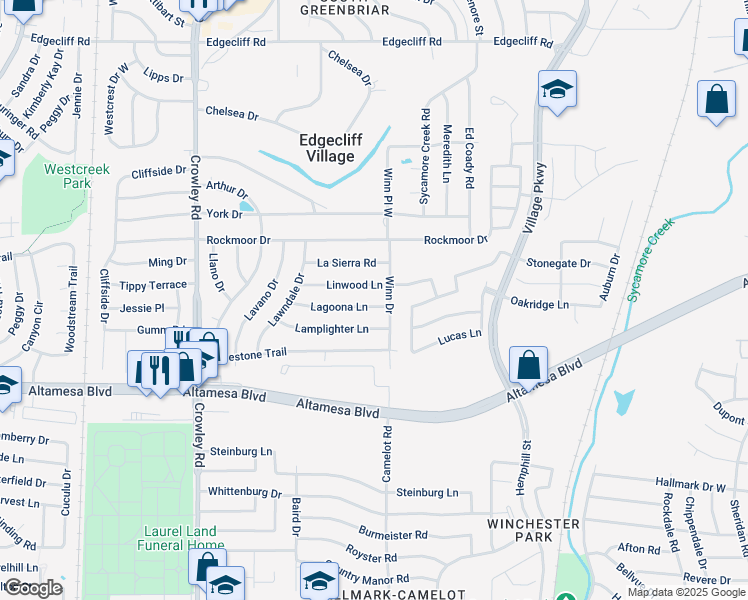 map of restaurants, bars, coffee shops, grocery stores, and more near 1408 Lagoona Lane in Fort Worth