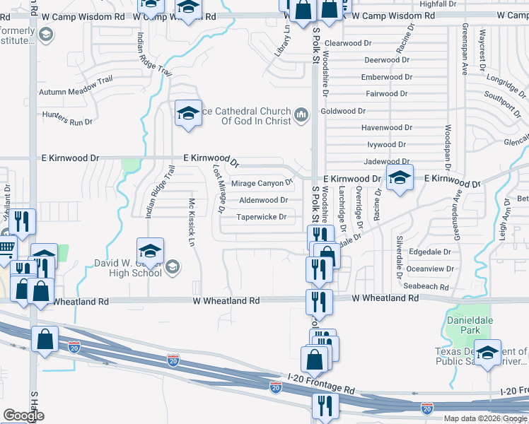 map of restaurants, bars, coffee shops, grocery stores, and more near 1315 Taperwicke Drive in Dallas
