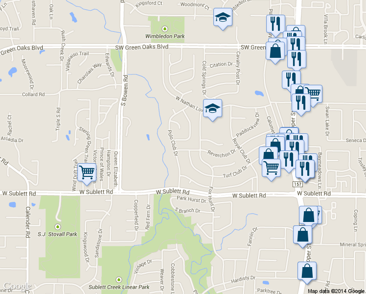 map of restaurants, bars, coffee shops, grocery stores, and more near 2217 Reverchon Dr in Arlington