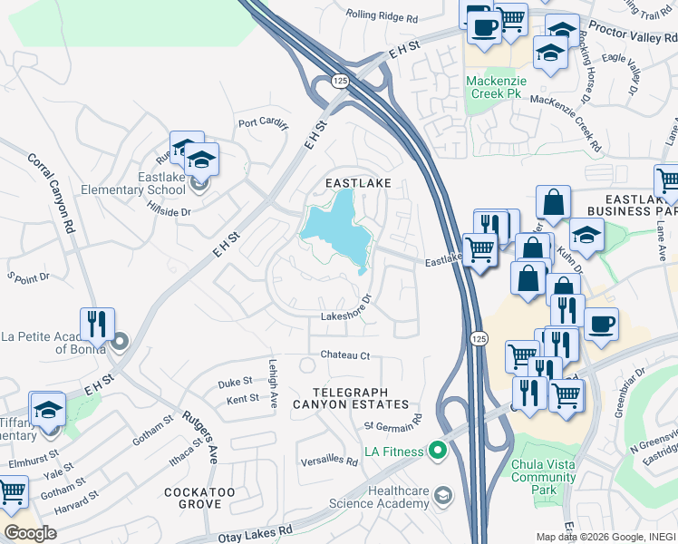 map of restaurants, bars, coffee shops, grocery stores, and more near 761 Brookstone Road in Chula Vista