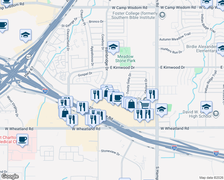 map of restaurants, bars, coffee shops, grocery stores, and more near 2722 Bishop Allen Lane in Dallas