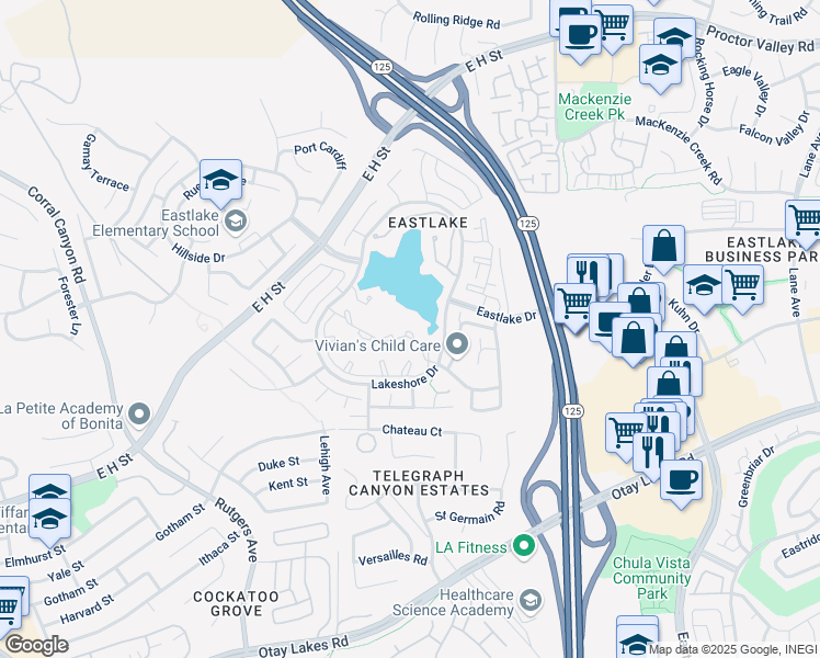 map of restaurants, bars, coffee shops, grocery stores, and more near 761 Brookstone Road in Chula Vista
