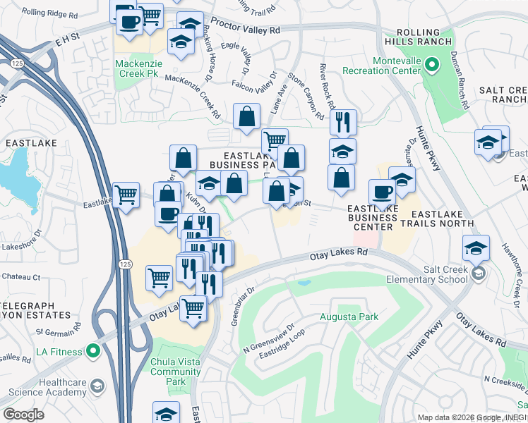 map of restaurants, bars, coffee shops, grocery stores, and more near 90 Fenton Street in Chula Vista