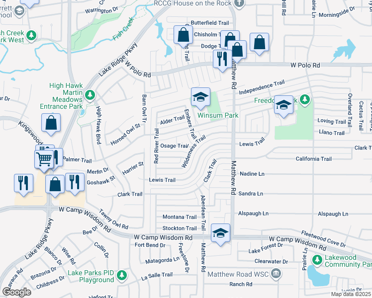 map of restaurants, bars, coffee shops, grocery stores, and more near 2005 Osage Trail in Grand Prairie