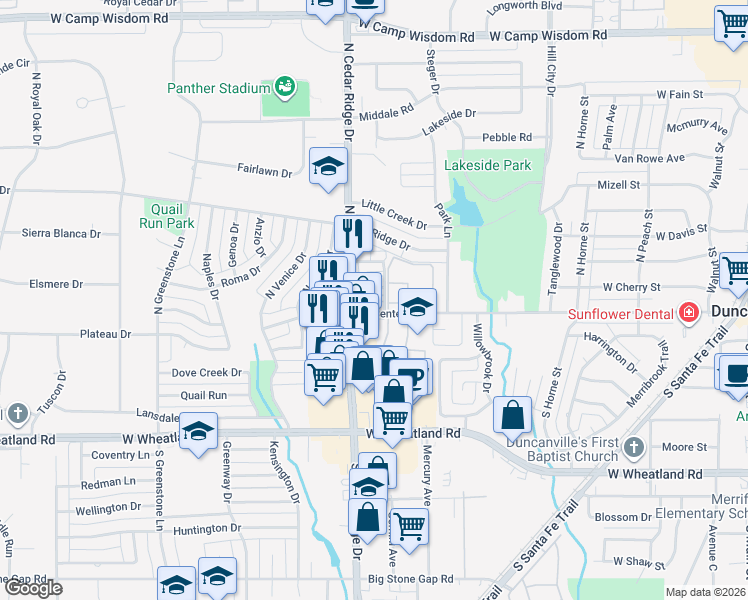 map of restaurants, bars, coffee shops, grocery stores, and more near 709 West Center Street in Duncanville