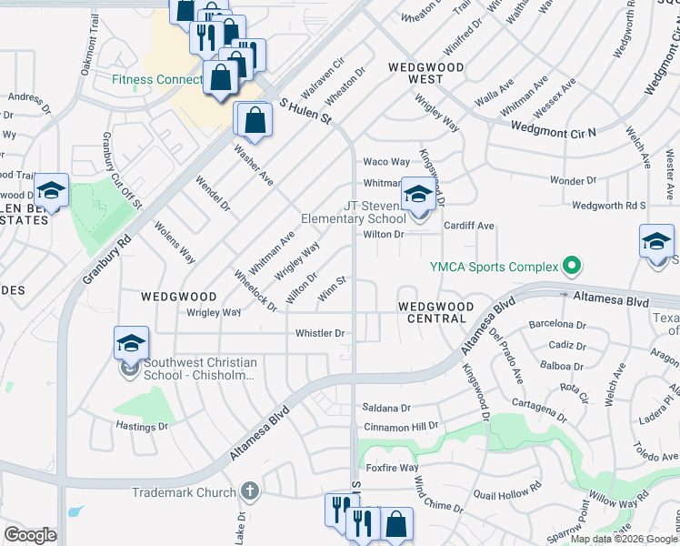map of restaurants, bars, coffee shops, grocery stores, and more near 6404 Winn Street in Fort Worth