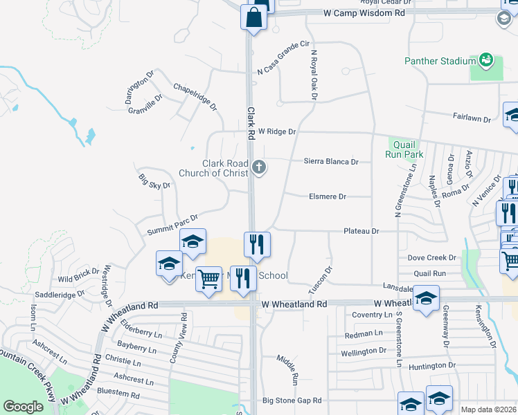 map of restaurants, bars, coffee shops, grocery stores, and more near 103 North Royal Oak Drive in Duncanville