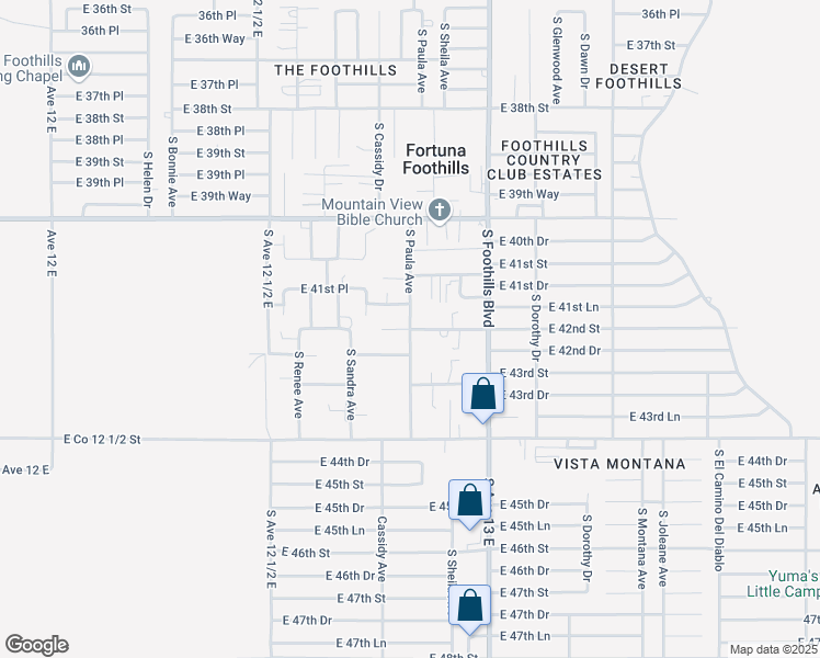 map of restaurants, bars, coffee shops, grocery stores, and more near 12701 East 42nd Street in Yuma