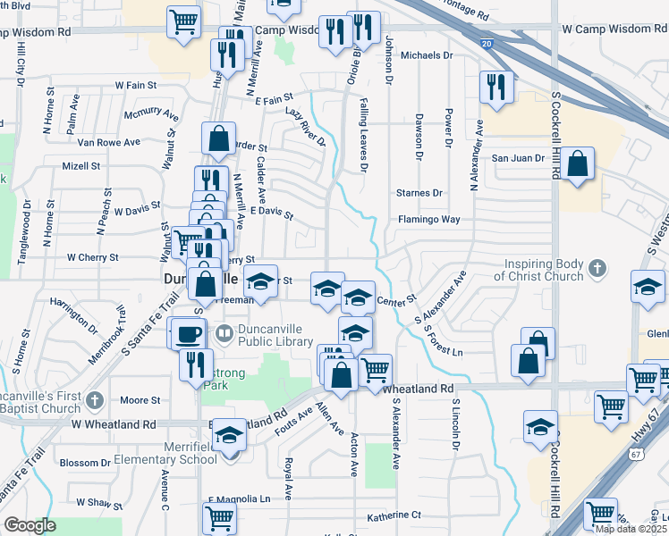 map of restaurants, bars, coffee shops, grocery stores, and more near 410 East Cherry Street in Duncanville