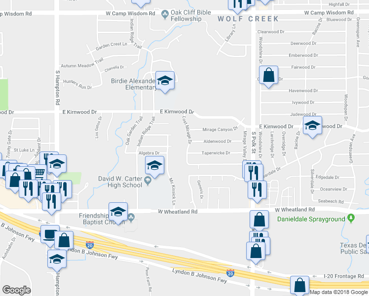 map of restaurants, bars, coffee shops, grocery stores, and more near 7847 Lost Mirage Drive in Dallas