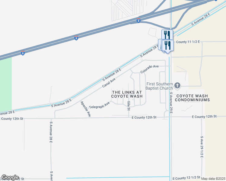 map of restaurants, bars, coffee shops, grocery stores, and more near 11742 Muggins Street in Wellton