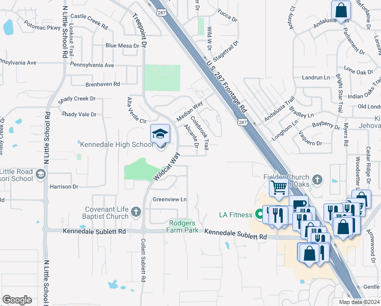 map of restaurants, bars, coffee shops, grocery stores, and more near 5615 Northstar Lane in Arlington