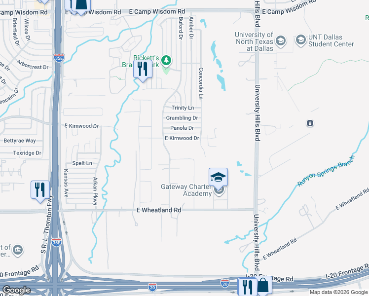 map of restaurants, bars, coffee shops, grocery stores, and more near 701 Dodson Drive in Dallas
