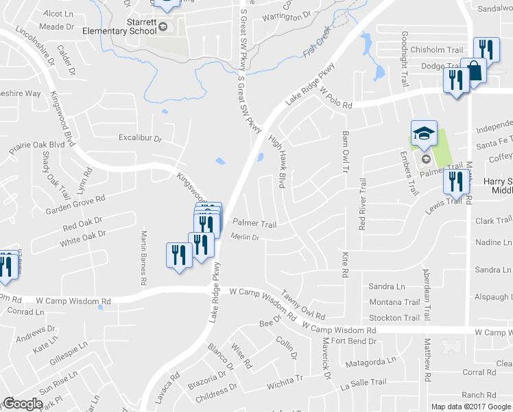 map of restaurants, bars, coffee shops, grocery stores, and more near 4943 Screech Owl Lane in Grand Prairie