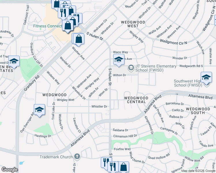 map of restaurants, bars, coffee shops, grocery stores, and more near 6404 Winn Street in Fort Worth