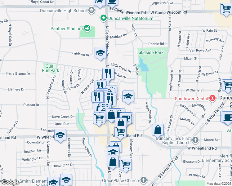 map of restaurants, bars, coffee shops, grocery stores, and more near 713 West Center Street in Duncanville