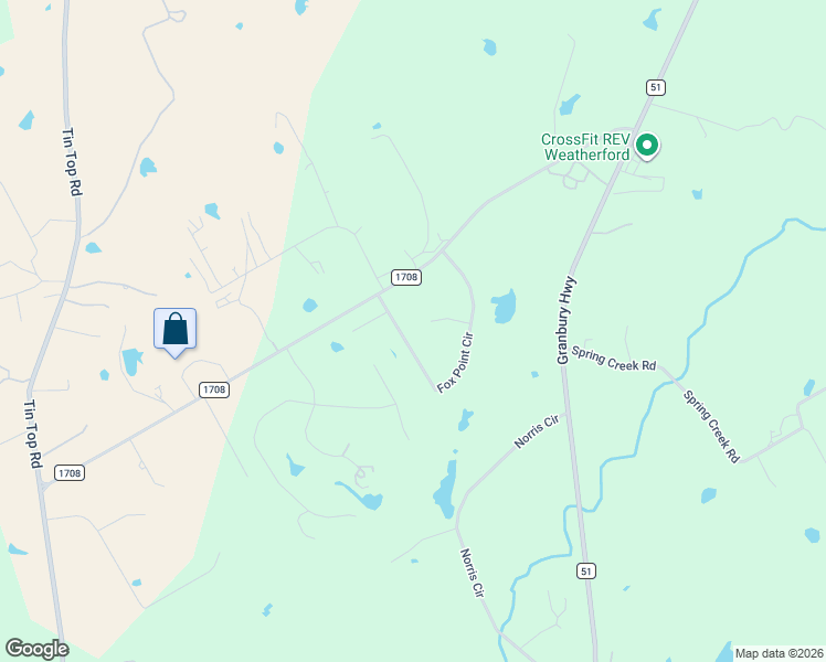 map of restaurants, bars, coffee shops, grocery stores, and more near 182 Fox Point Cir in Weatherford