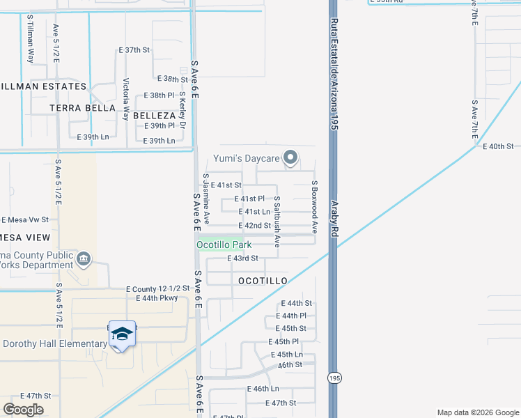 map of restaurants, bars, coffee shops, grocery stores, and more near 6219 East 41st Lane in Yuma