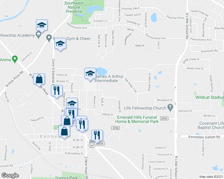 map of restaurants, bars, coffee shops, grocery stores, and more near 627 Briar Court in Kennedale