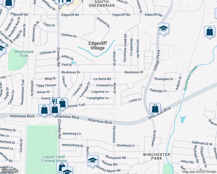 map of restaurants, bars, coffee shops, grocery stores, and more near 1408 Lagoona Lane in Fort Worth