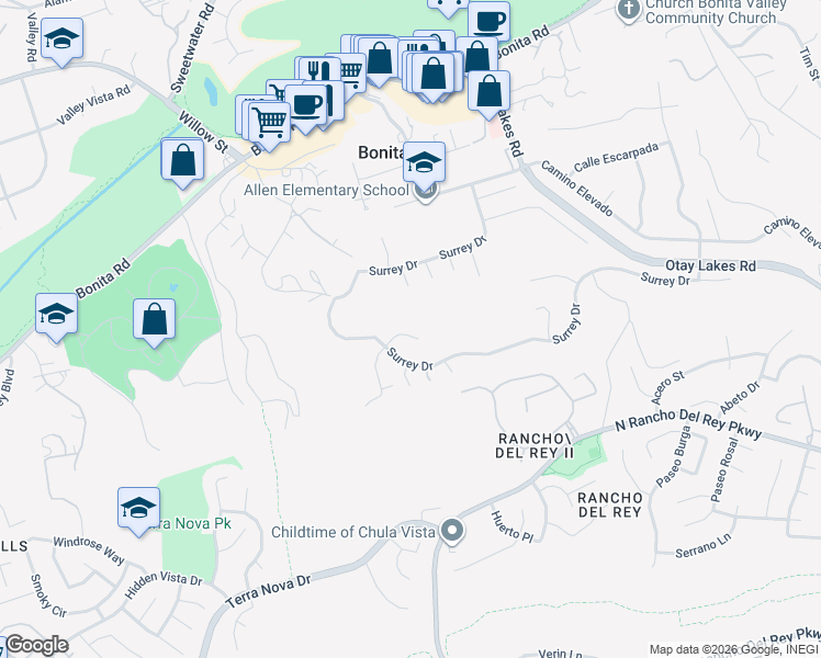 map of restaurants, bars, coffee shops, grocery stores, and more near 806 Corral Court in Bonita