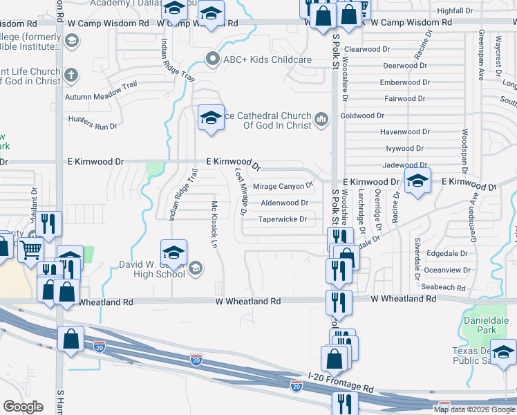 map of restaurants, bars, coffee shops, grocery stores, and more near 1415 Taperwicke Drive in Dallas