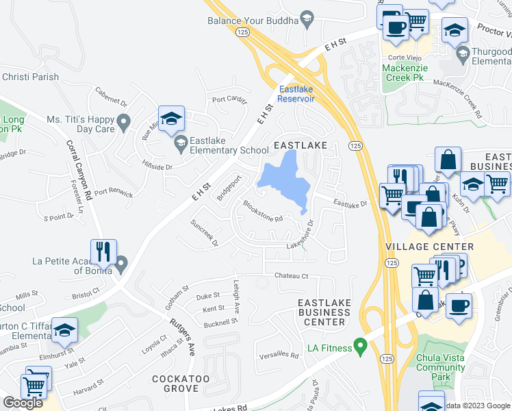 map of restaurants, bars, coffee shops, grocery stores, and more near 730 Brookstone Road in Chula Vista
