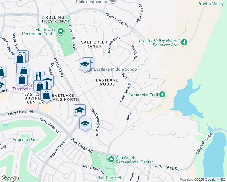 map of restaurants, bars, coffee shops, grocery stores, and more near 2790 Silver Oak Court in Chula Vista