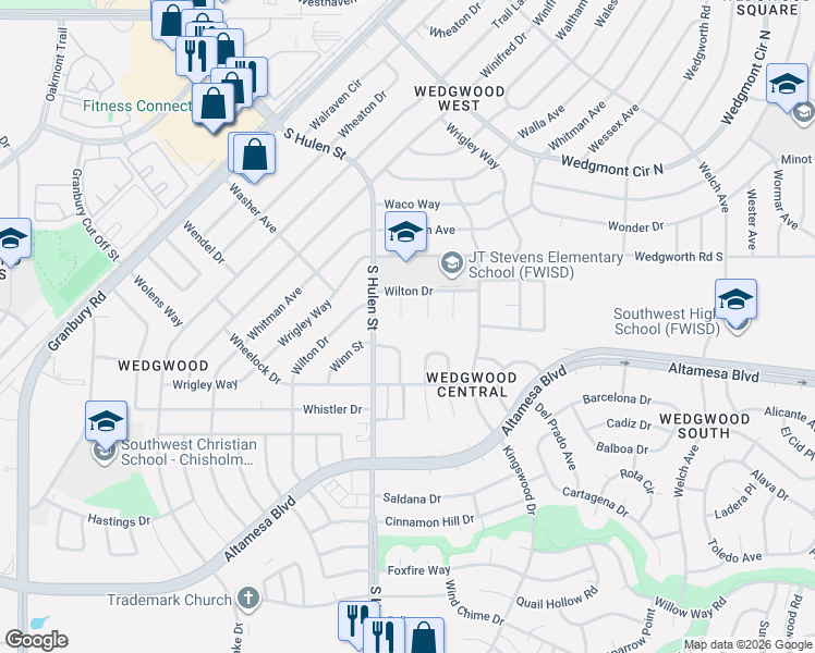 map of restaurants, bars, coffee shops, grocery stores, and more near 6409 Poco Court in Fort Worth