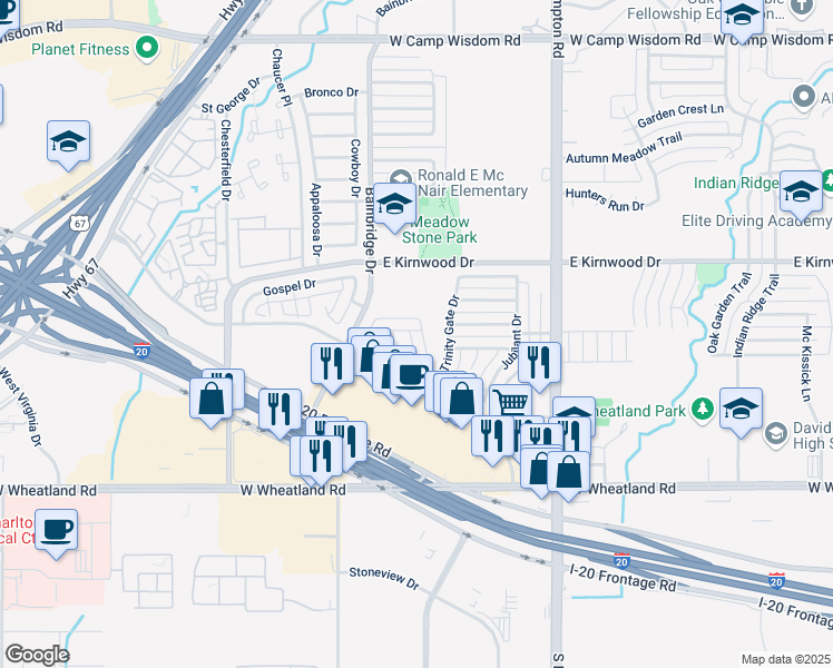 map of restaurants, bars, coffee shops, grocery stores, and more near 7963 Harmony Creek Road in Dallas