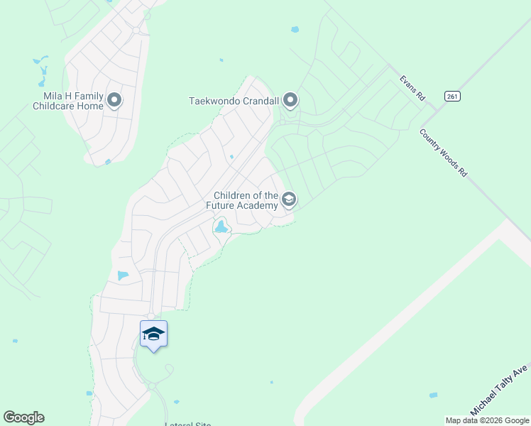 map of restaurants, bars, coffee shops, grocery stores, and more near Spoonbill Drive in Crandall