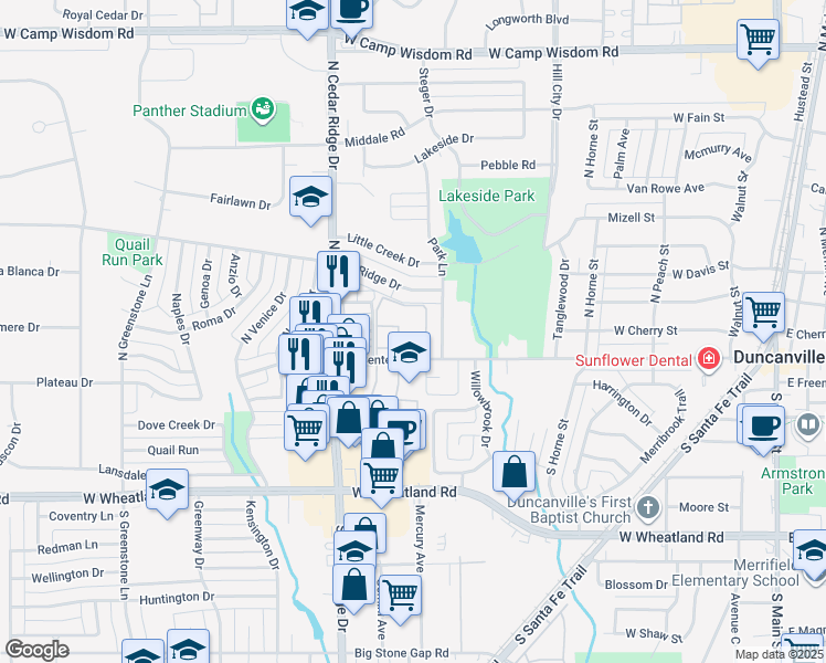 map of restaurants, bars, coffee shops, grocery stores, and more near 603 West Center Street in Duncanville