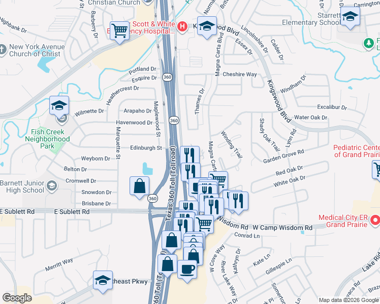 map of restaurants, bars, coffee shops, grocery stores, and more near 4950 Prairie Ranch Drive in Grand Prairie