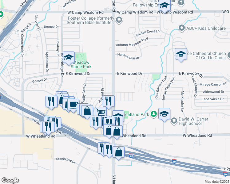 map of restaurants, bars, coffee shops, grocery stores, and more near 8162-8212 South Hampton Road in Dallas