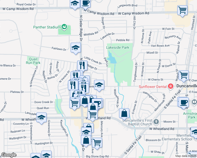map of restaurants, bars, coffee shops, grocery stores, and more near 607 West Center Street in Duncanville